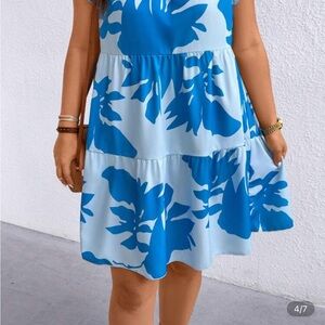 SHEIN Blue and White Floral Mini Dress